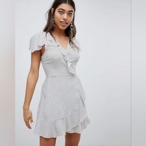 Missguided Wrap Front Polka Dot Tea Dress
